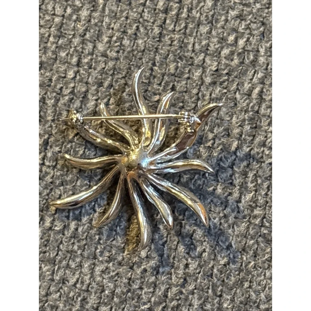 Vintage Faux Pearl Rhinestone Starburst Brooch Pin